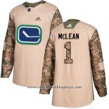 Camiseta Hockey Vancouver Canucks 1 Kirk Mclean Camuflaje Autentico 2017 Veterans Day Stitched