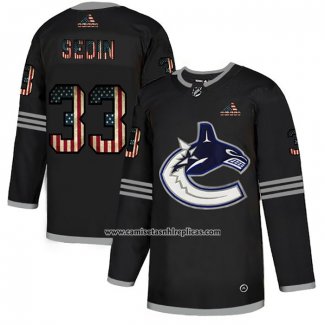 Camiseta Hockey Vancouver Canucks Henrik Sedin 2020 USA Flag Negro2