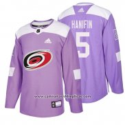 Camiseta Hockey Carolina Hurricanes Noah Hanifin Hockey Fights Cancer Violeta