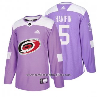 Camiseta Hockey Carolina Hurricanes Noah Hanifin Hockey Fights Cancer Violeta