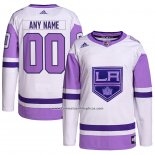 Camiseta Hockey Los Angeles Kings Personalizada Fights Cancer Autentico Blanco Violeta