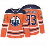 Camiseta Hockey Mujer Edmonton Oilers 93 Ryan Nugent Hopkins Autentico Jugador Naranja