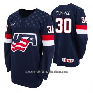 Camiseta Hockey USA Colin Purcell 2019 Hlinka Gretzky Cup Azul