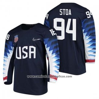 Camiseta Hockey USA Ryan Stoa 2018 Olympic Azul