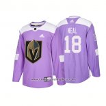 Camiseta Hockey Vegas Golden Knights 18 James Neal Autentico Hockey Fights Cancer 2018 Violeta