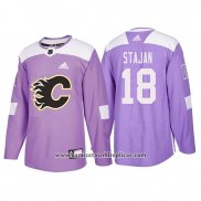 Camiseta Hockey Calgary Flames Matt Stajan Hockey Fights Cancer Violeta