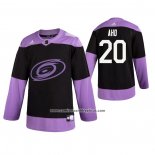 Camiseta Hockey Carolina Hurricanes Sebastian Aho 2019 Fights Cancer Negro