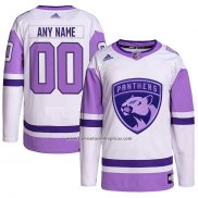 Camiseta Hockey Florida Panthers Personalizada Fights Cancer Autentico Blanco Violeta