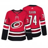 Camiseta Hockey Mujer Carolina Hurricanes 74 Jaccob Slavin Autentico Jugador Rojo