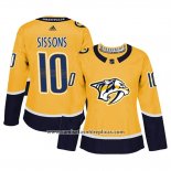 Camiseta Hockey Mujer Nashville Predators 10 Colton Sissons Primera Autentico Jugador Amarillo