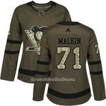 Camiseta Hockey Mujer Pittsburgh Penguins 71 Evgeni Malkin Salute To Service 2018 Verde