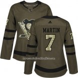 Camiseta Hockey Mujer Pittsburgh Penguins 7 Paul Martin Salute To Service 2018 Verde