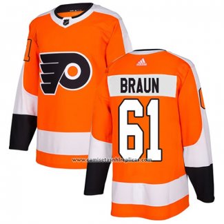 Camiseta Hockey Philadelphia Flyers 61 Justin Braun Primera Autentico Naranja