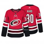 Camiseta Hockey Mujer Carolina Hurricanes 30 Cam Ward Autentico Jugador Rojo