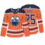 Camiseta Hockey Mujer Edmonton Oilers 25 Darnell Nurse Autentico Jugador Naranja