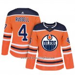 Camiseta Hockey Mujer Edmonton Oilers 4 Kris Russell Adizero Jugador Primera Naranja