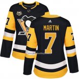 Camiseta Hockey Mujer Pittsburgh Penguins 7 Paul Martin 50 Anniversary Primera Premier Negro