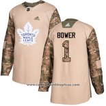 Camiseta Hockey Nino Toronto Maple Leafs 1 Johnny Bower Camuflaje Autentico 2017 Veterans Day Stitched