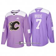 Camiseta Hockey Calgary Flames Tj Brodie Hockey Fights Cancer Violeta