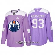 Camiseta Hockey Edmonton Oilers Ryan Nugent Hopkins Hockey Fights Cancer Violeta