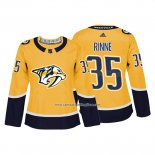 Camiseta Hockey Mujer Nashville Predators 35 Pekka Rinne Autentico Jugador Amarillo