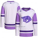 Camiseta Hockey Nashville Predators Fights Cancer Autentico Blank Practice Blanco Violeta