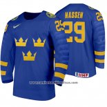 Camiseta Hockey Suecia Linus Nassen Away 2020 IIHF World Junior Championship Azul