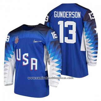 Camiseta Hockey USA Ryan Gunderson Azul 2018 Olympic