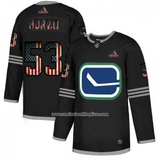 Camiseta Hockey Vancouver Canucks Bo Horvat 2020 USA Flag Negro