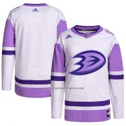 Camiseta Hockey Anaheim Ducks Fights Cancer Autentico Blank Practice Blanco Violeta