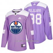 Camiseta Hockey Edmonton Oilers Jesse Puljujarvi Hockey Fights Cancer Violeta