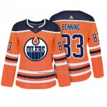 Camiseta Hockey Mujer Edmonton Oilers 83 Matt Benning Autentico Jugador Naranja