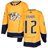 Camiseta Hockey Nashville Predators 12 Mike Fisher Amarillo Primera Autentico Stitched