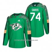 Camiseta Hockey Nashville Predators Juuse Saros 2018 St. Patrick's Day Verde