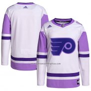 Camiseta Hockey Philadelphia Flyers Fights Cancer Autentico Blank Practice Blanco Violeta