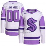 Camiseta Hockey Seattle Kraken Personalizada Fights Cancer Autentico Blanco Violeta