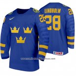 Camiseta Hockey Suecia Elias Lindholm Away 2020 IIHF World Junior Championships Azul