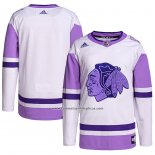 Camiseta Hockey Chicago Blackhawks Fights Cancer Autentico Blank Practice Blanco Violeta