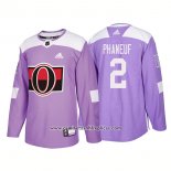 Camiseta Hockey Ottawa Senators 2 Dion Phaneuf Autentico Hockey Fights Cancer 2018 Violeta