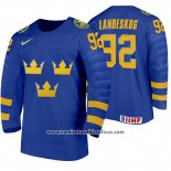 Camiseta Hockey Suecia Gabriel Landeskog Away 2020 IIHF World Junior Championships Azul