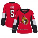 Camiseta Hockey Mujer Ottawa Senators 5 Cody Ceci Adizero Jugador Primera Rojo