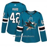 Camiseta Hockey Mujer San Jose Sharks 42 Joel Ward Primera Adizero Jugador Teal