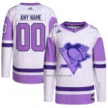 Camiseta Hockey Pittsburgh Penguins Personalizada Fights Cancer Autentico Blanco Violeta