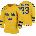 Camiseta Hockey Suecia Albin Eriksson Home 2020 IIHF World Junior Championship Amarillo