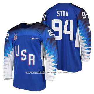 Camiseta Hockey USA Ryan Stoa Azul 2018 Olympic