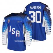 Camiseta Hockey USA Ryan Zapolski Azul 2018 Olympic