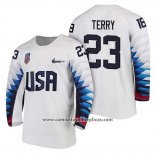 Camiseta Hockey USA Troy Terry 2018 Olympic Blanco