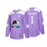 Camiseta Hockey Colorado Avalanche 1 Semyon Varlamov Autentico Hockey Fights Cancer 2018 Violeta