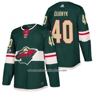 Camiseta Hockey Minnesota Wild 40 Devan Dubnyk Autentico Primera 2018 Verde