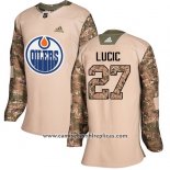 Camiseta Hockey Mujer Edmonton Oilers 27 Milan Lucic Autentico 2017 Veterans Day Stitched Camuflaje